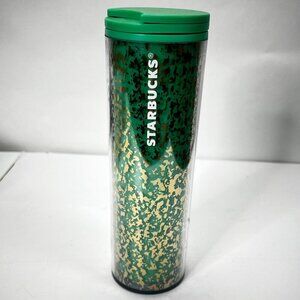 Starbucks Green and Gold Tumbler w/lid 16oz